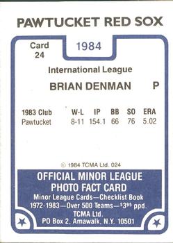 1984 TCMA Pawtucket Red Sox #24 Brian Denman Back