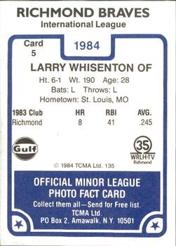 1984 TCMA Richmond Braves #5 Larry Whisenton Back
