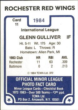 1984 TCMA Rochester Red Wings #11 Glenn Gulliver Back