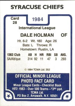 1984 TCMA Syracuse Chiefs #28 Dale Holman Back