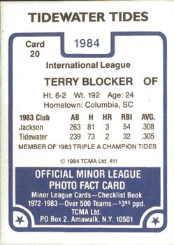 1984 TCMA Tidewater Tides #20 Terry Blocker Back