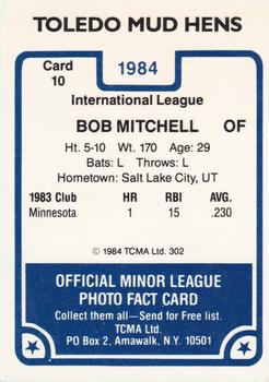 1984 TCMA Toledo Mud Hens #10 Bob Mitchell Back