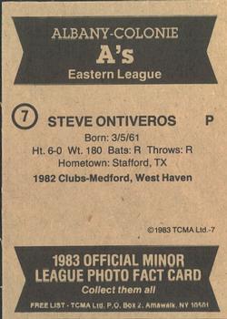 1983 TCMA Albany-Colonie A's #7 Steve Ontiveros Back