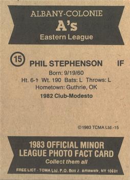 1983 TCMA Albany-Colonie A's #15 Phil Stephenson Back