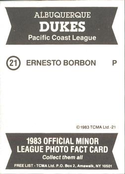 1983 TCMA Albuquerque Dukes #21 Ernesto Borbon Back