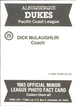 1983 TCMA Albuquerque Dukes #25 Dick McLaughlin Back