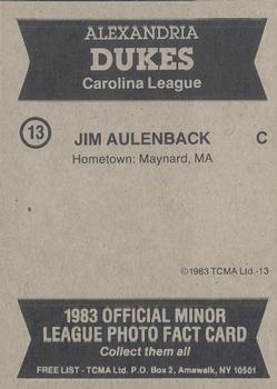 1983 TCMA Alexandria Dukes #13 Jim Aulenback Back