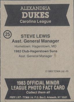 1983 TCMA Alexandria Dukes #25 Steve Lewis Back