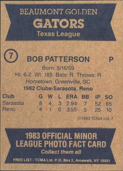 1983 TCMA Beaumont Golden Gators #7 Bob Patterson Back