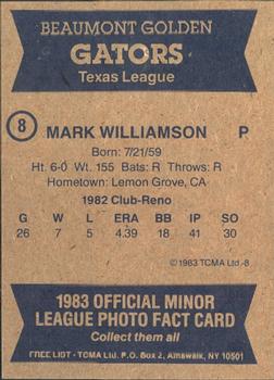 1983 TCMA Beaumont Golden Gators #8 Mark Williamson Back