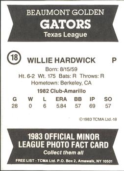 1983 TCMA Beaumont Golden Gators #18 Willie Hardwick Back