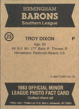 1983 TCMA Birmingham Barons #23 Troy Dixon Back