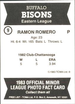 1983 TCMA Buffalo Bisons #9 Ramon Romero Back
