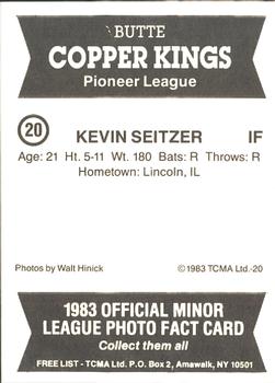 1983 TCMA Butte Copper Kings #20 Kevin Seitzer Back