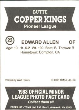 1983 TCMA Butte Copper Kings #23 Edward Allen Back