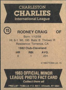 1983 TCMA Charleston Charlies #15 Rodney Craig Back