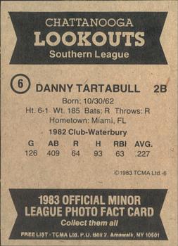 1983 TCMA Chattanooga Lookouts #6 Danny Tartabull Back