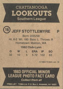 1983 TCMA Chattanooga Lookouts #16 Jeff Stottlemyre Back