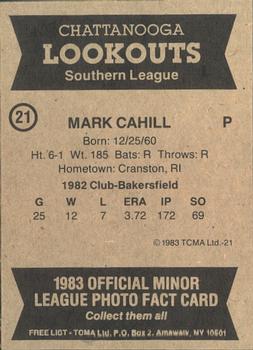 1983 TCMA Chattanooga Lookouts #21 Mark Cahill Back