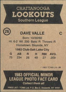 1983 TCMA Chattanooga Lookouts #26 Dave Valle Back
