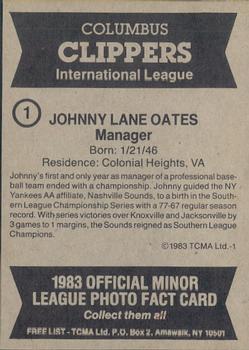 1983 TCMA Columbus Clippers #1 Johnny Oates Back