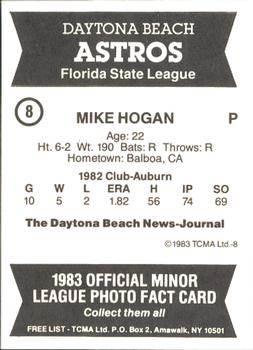 1983 TCMA Daytona Beach Astros #8 Mike Hogan Back