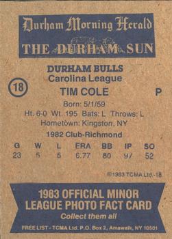 1983 TCMA Durham Bulls #18 Tim Cole Back