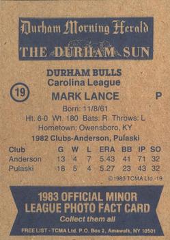 1983 TCMA Durham Bulls #19 Mark Lance Back