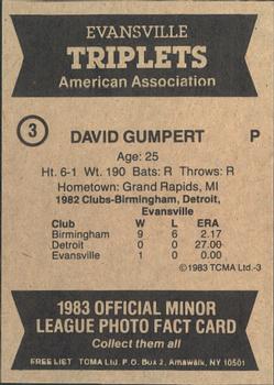 1983 TCMA Evansville Triplets #3 David Gumpert Back
