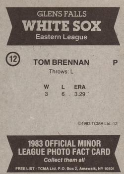 1983 TCMA Glen Falls White Sox #12 Tom Brennan Back