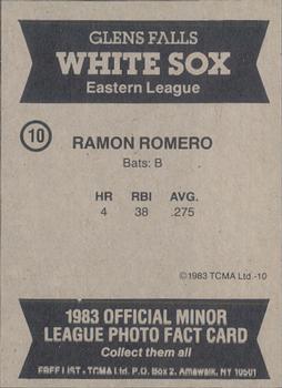1983 TCMA Glen Falls White Sox #10 Ramon Romero Back