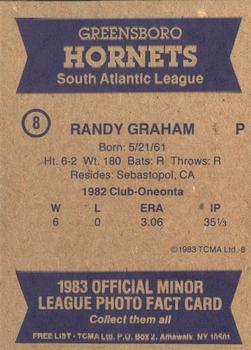 1983 TCMA Greensboro Hornets #8 Randy Graham Back