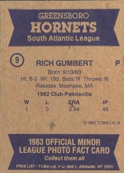 1983 TCMA Greensboro Hornets #9 Rich Gumbert Back