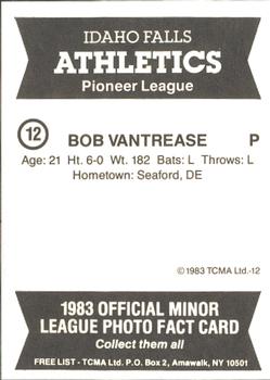 1983 TCMA Idaho Falls Athletics #12 Bob Vantrease Back