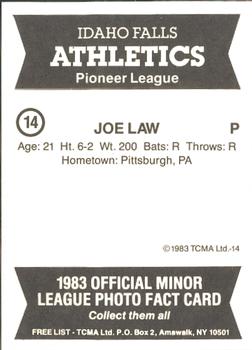 1983 TCMA Idaho Falls Athletics #14 Joe Law Back