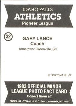 1983 TCMA Idaho Falls Athletics #32 Gary Lance Back