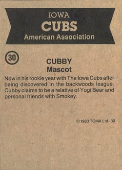 1983 TCMA Iowa Cubs #30 Cubby  Back