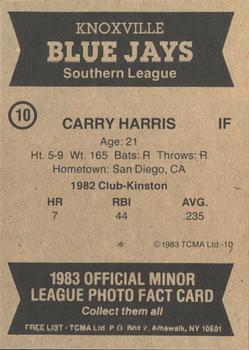 1983 TCMA Knoxville Blue Jays #10 Garry Harris Back