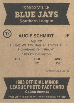 1983 TCMA Knoxville Blue Jays #12 Augie Schmidt Back
