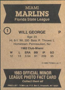 1983 TCMA Miami Marlins #1 Will George Back