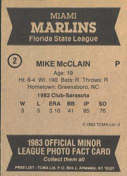 1983 TCMA Miami Marlins #2 Mike McClain Back