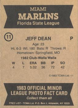 1983 TCMA Miami Marlins #11 Jeff Dean Back