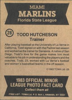 1983 TCMA Miami Marlins #28 Todd Hutcheson Back