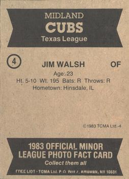 1983 TCMA Midland Cubs #4 Jim Walsh Back
