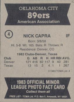 1983 TCMA Oklahoma City 89ers #4 Nick Capra Back