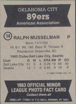 1983 TCMA Oklahoma City 89ers #14 Ron Musselman Back