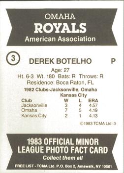 1983 TCMA Omaha Royals #3 Derek Botelho Back