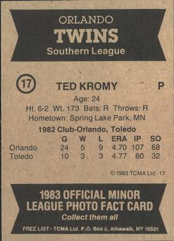 1983 TCMA Orlando Twins #17 Ted Kromy Back