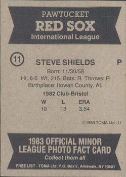 1983 TCMA Pawtucket Red Sox #11 Steve Shields Back