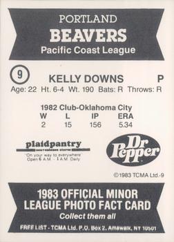 1983 TCMA Portland Beavers #9 Kelly Downs Back